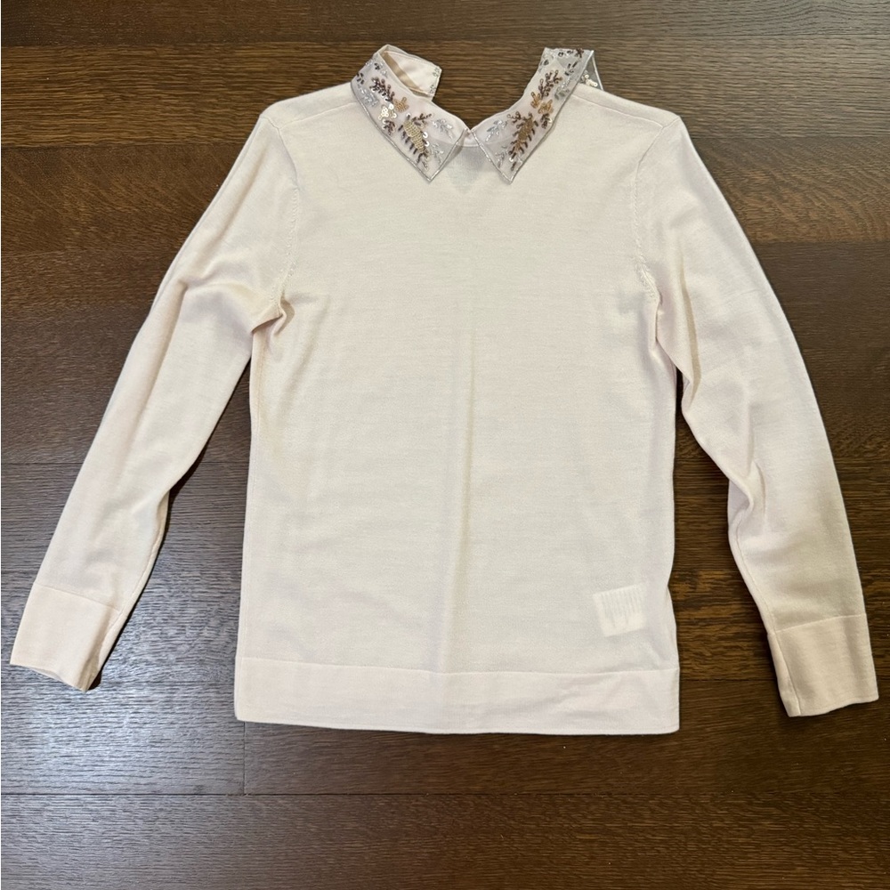 Club Monaco Gold Embellished Collar Cream Knit Sweater